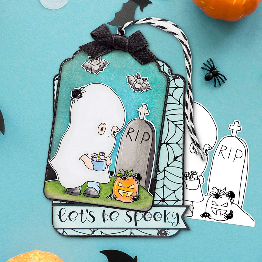 Boo Halloween Ghost (precolored deep skintones)- printable digital stamp download with free SVG /DXF files