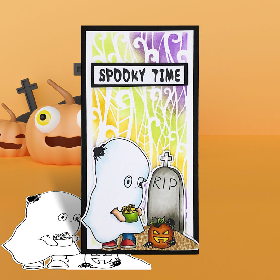 Boo Halloween Ghost (precolored deep skintones)- printable digital stamp download with free SVG /DXF files