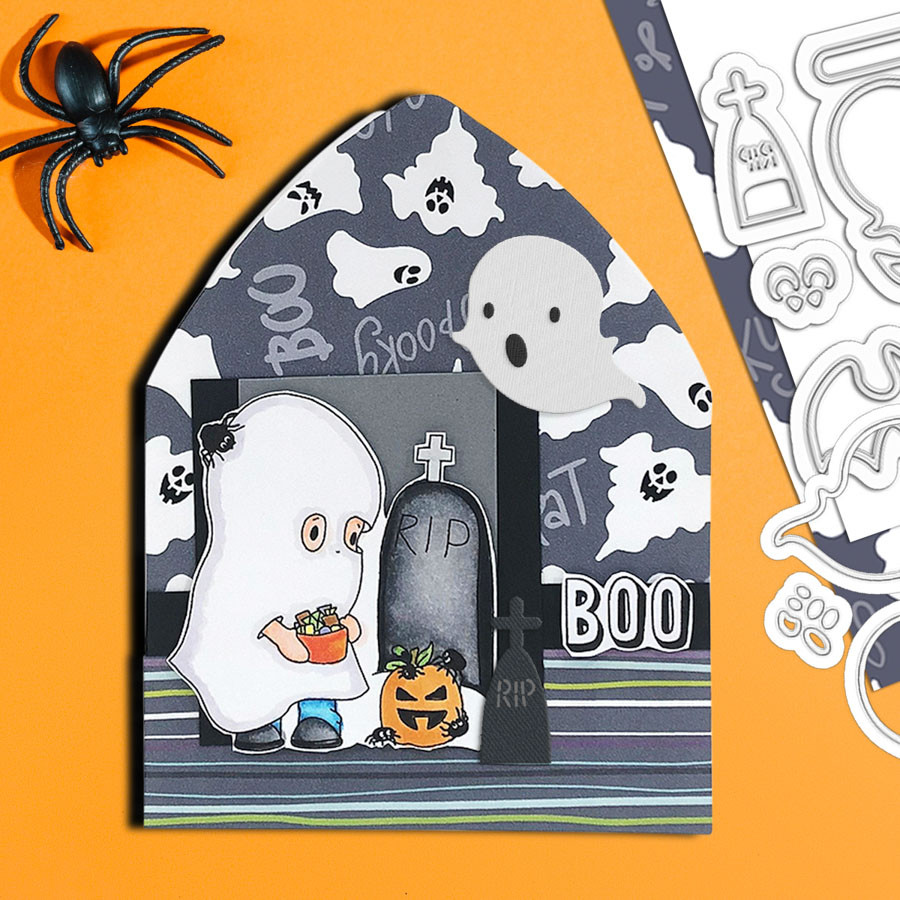 Boo Halloween Ghost (precolored deep skintones)- printable digital stamp download with free SVG /DXF files