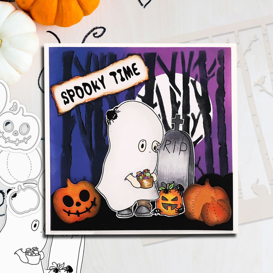 Boo Halloween Ghost (precolored light skintones)- printable digital stamp download with free SVG /DXF files