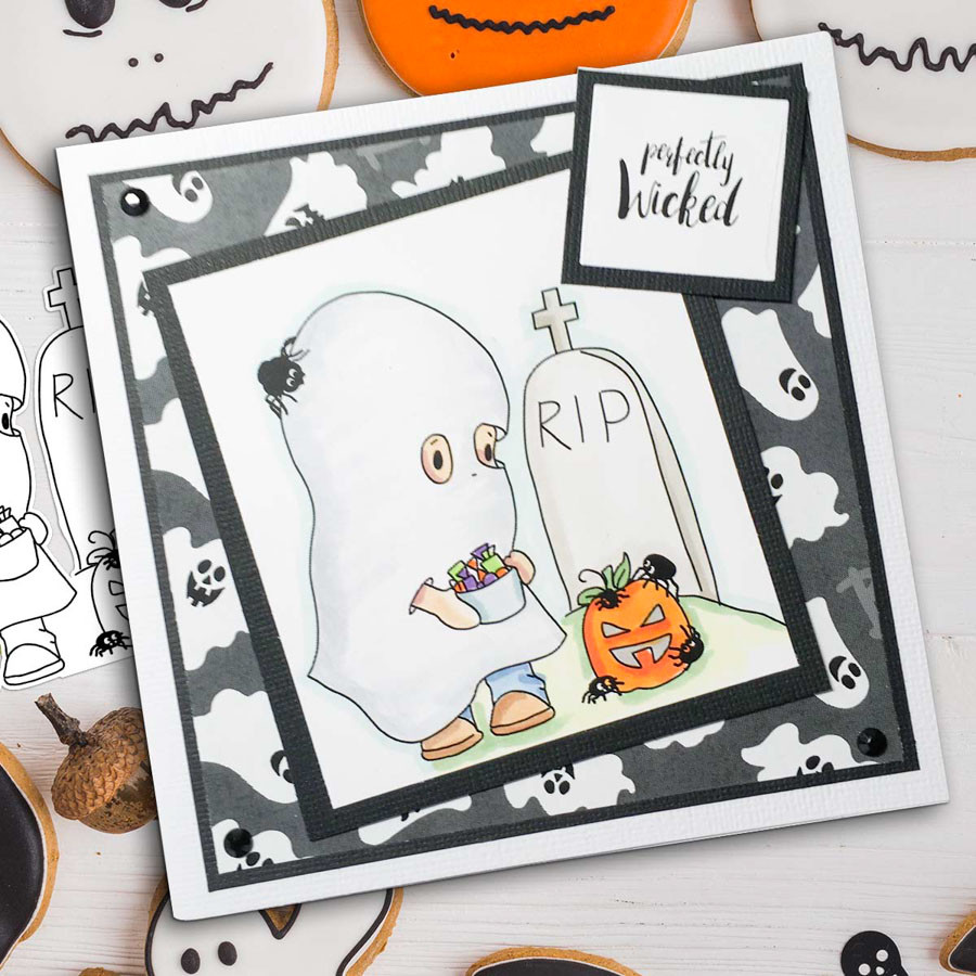 Boo Halloween Ghost (precolored light skintones)- printable digital stamp download with free SVG /DXF files