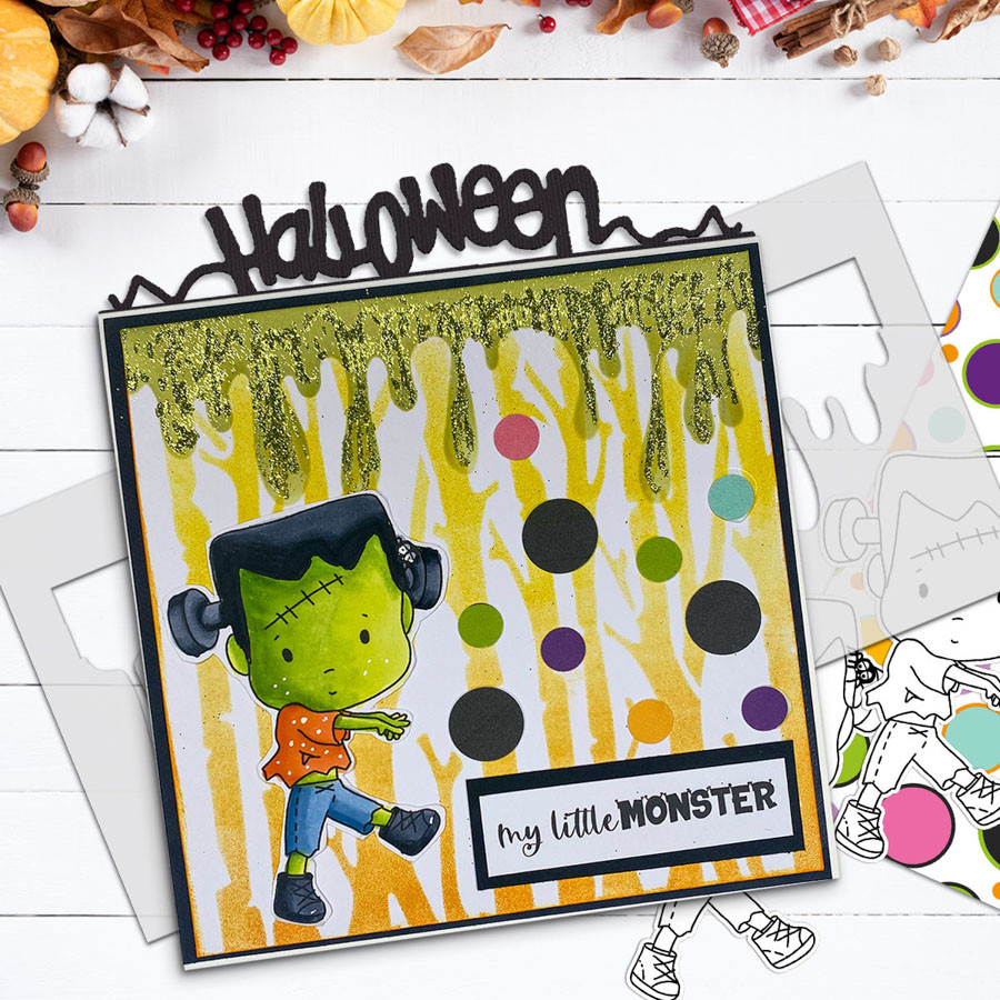 Boo Halloween Frankenstein Monster (precolored light skintones)- printable digital stamp download with free SVG /DXF files