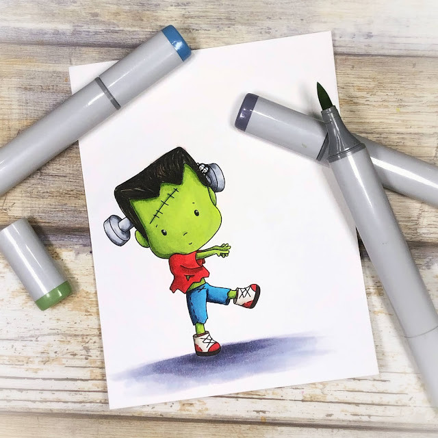 Boo Halloween Frankenstein Monster (precolored light skintones)- printable digital stamp download with free SVG /DXF files