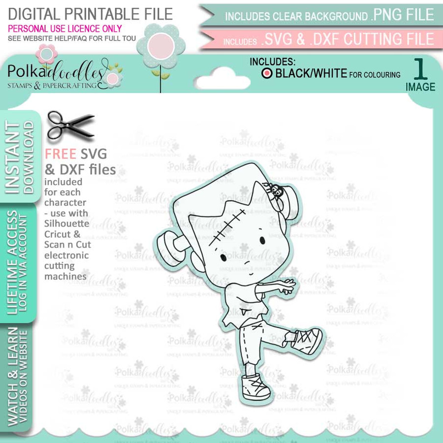 Frankenstein Monster Boo Halloween - printable digital stamp download with free SVG /DXF files