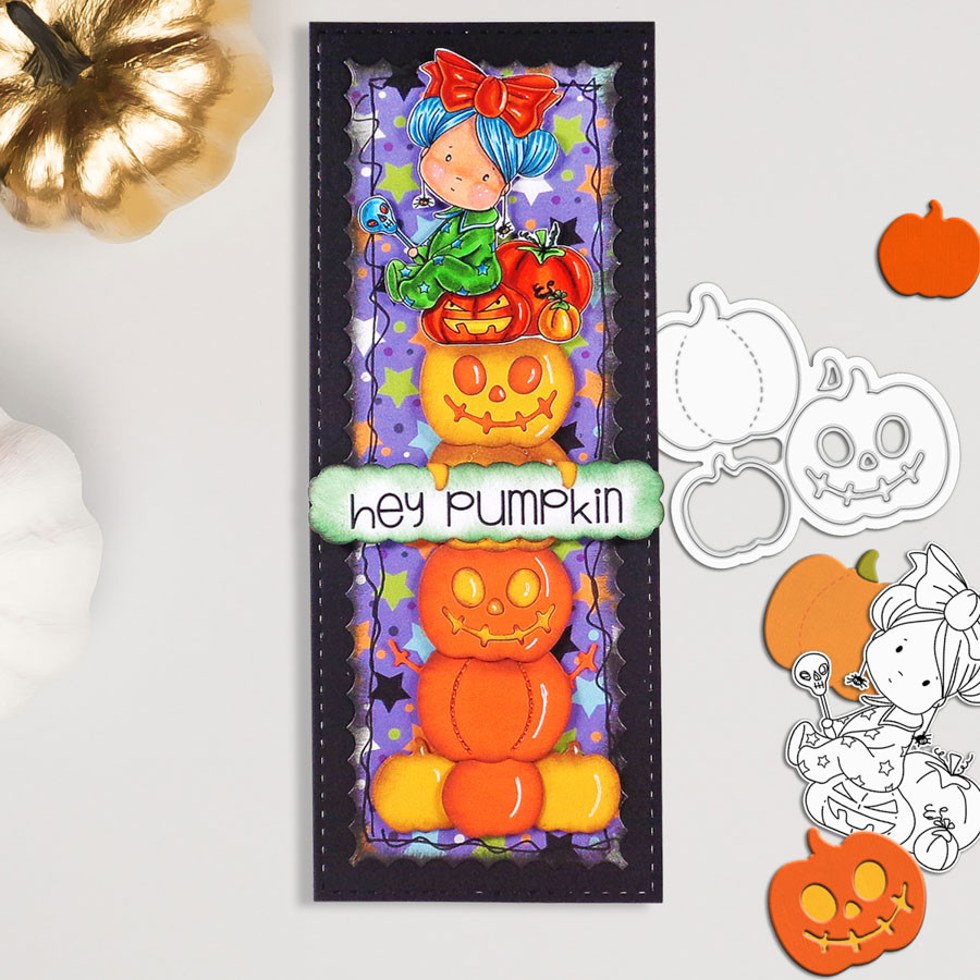 Pumpkin Boo Halloween (precolored deep skintones)- printable digital stamp download with free SVG /DXF files