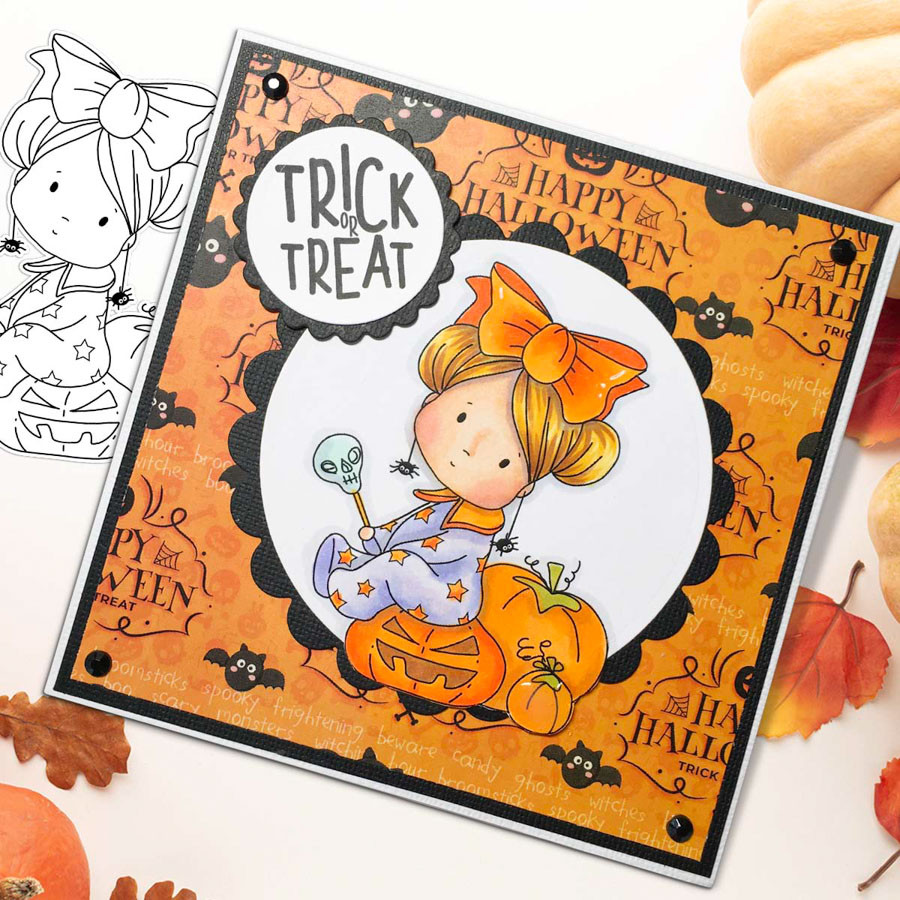 Pumpkin Boo Halloween (precolored deep skintones)- printable digital stamp download with free SVG /DXF files
