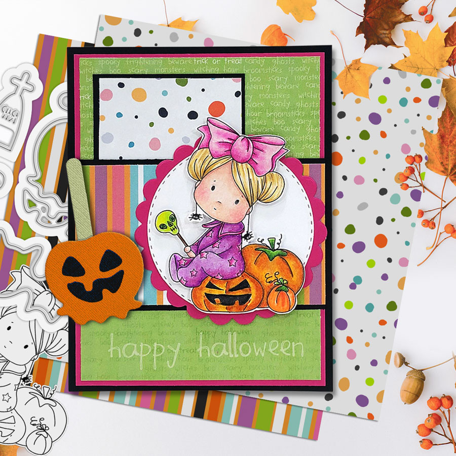 Pumpkin Girl Boo Halloween (precolored deep skintones)- printable digital stamp download with free SVG /DXF files