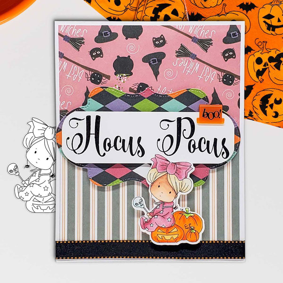 Pumpkin Girl Boo Halloween - printable digital stamp download with free SVG /DXF files