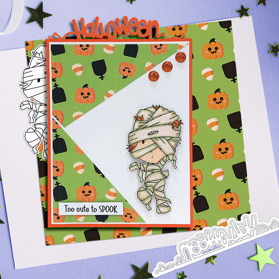 Mummy Boo Halloween (precolored deep skintones)- printable digital stamp download with free SVG /DXF files