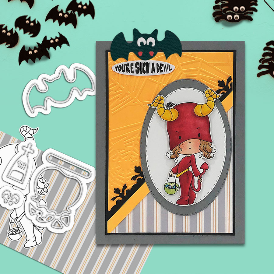 Cute Little Devil Boo Halloween (precolored light skintones)- printable digital stamp download with free SVG /DXF files
