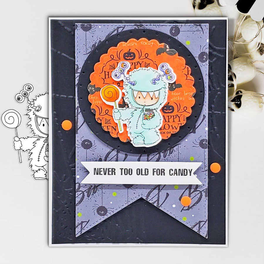 Monster Halloween (precolored light skintones)- printable digital stamp download with free SVG /DXF files