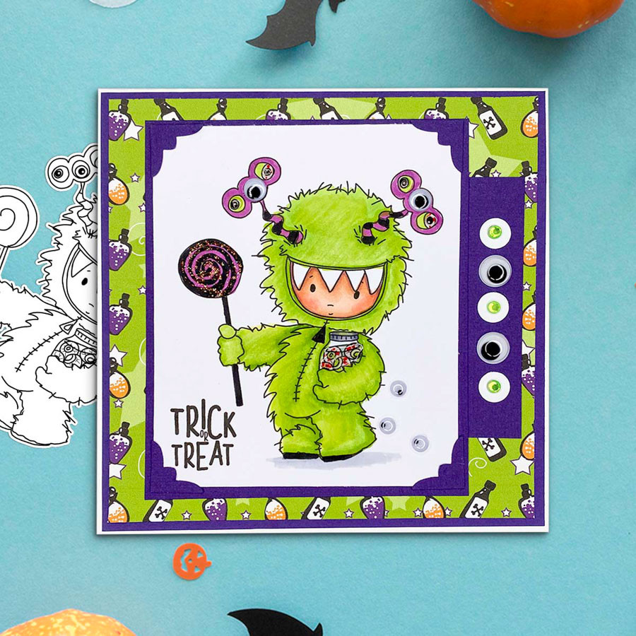 Monster Halloween (precolored light skintones)- printable digital stamp download with free SVG /DXF files