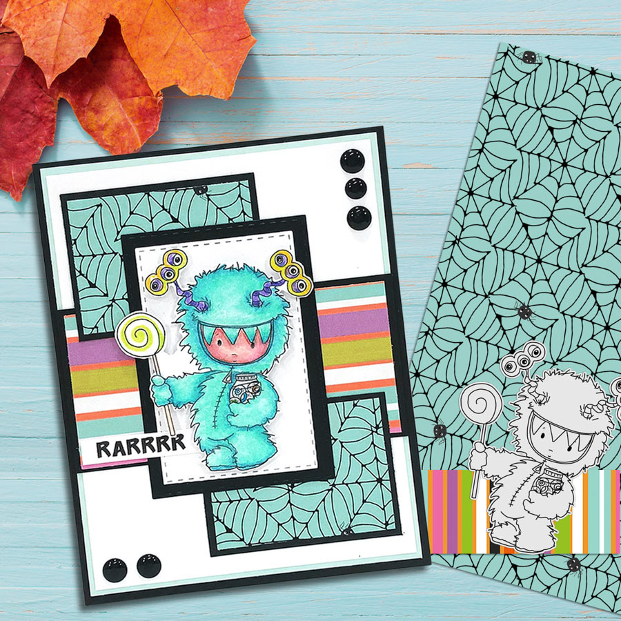 Monster Boo Halloween - printable digital stamp download with free SVG /DXF files