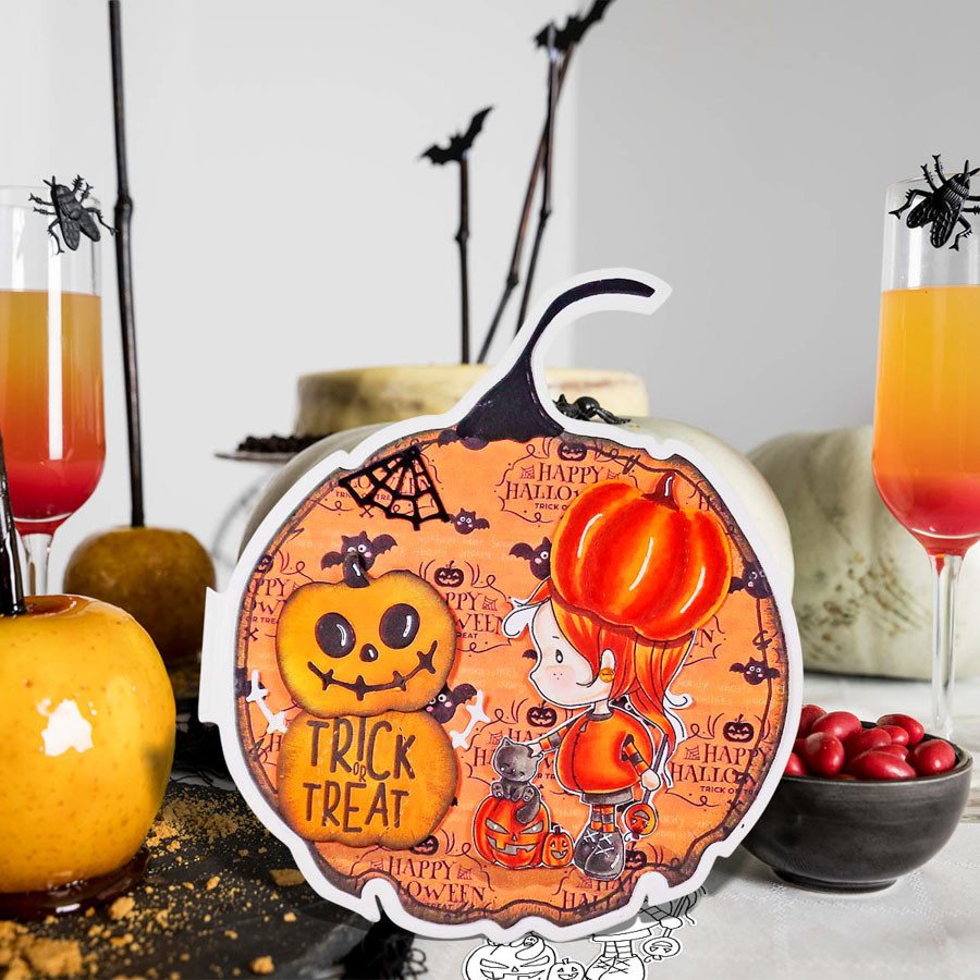 Spooky Kitty Cat Pumpkin Boo Halloween - printable digital stamp download with free SVG /DXF files