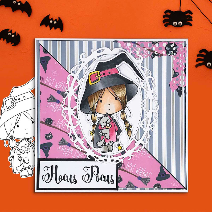 Little Witch Halloween (precolored deep skintones)- printable digital stamp download with free SVG /DXF files