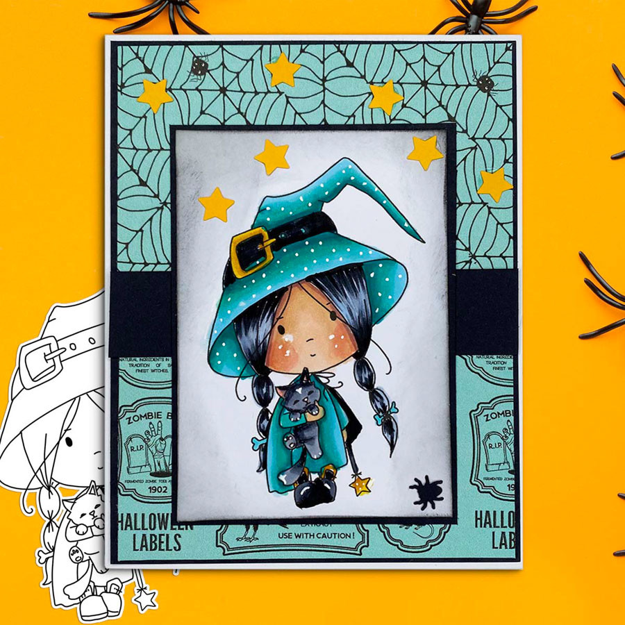 Cute Little Witch Boo Halloween - printable digital stamp download with free SVG /DXF files
