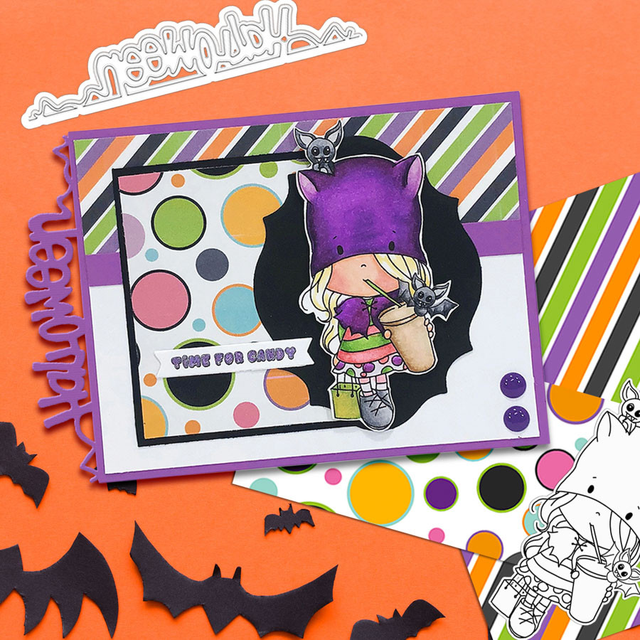 Bat Girl Boo Halloween - printable digital stamp download with free SVG /DXF files
