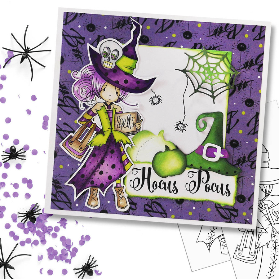 Ravella Witch Halloween (precolored light skintones)- printable digital stamp download with free SVG /DXF files
