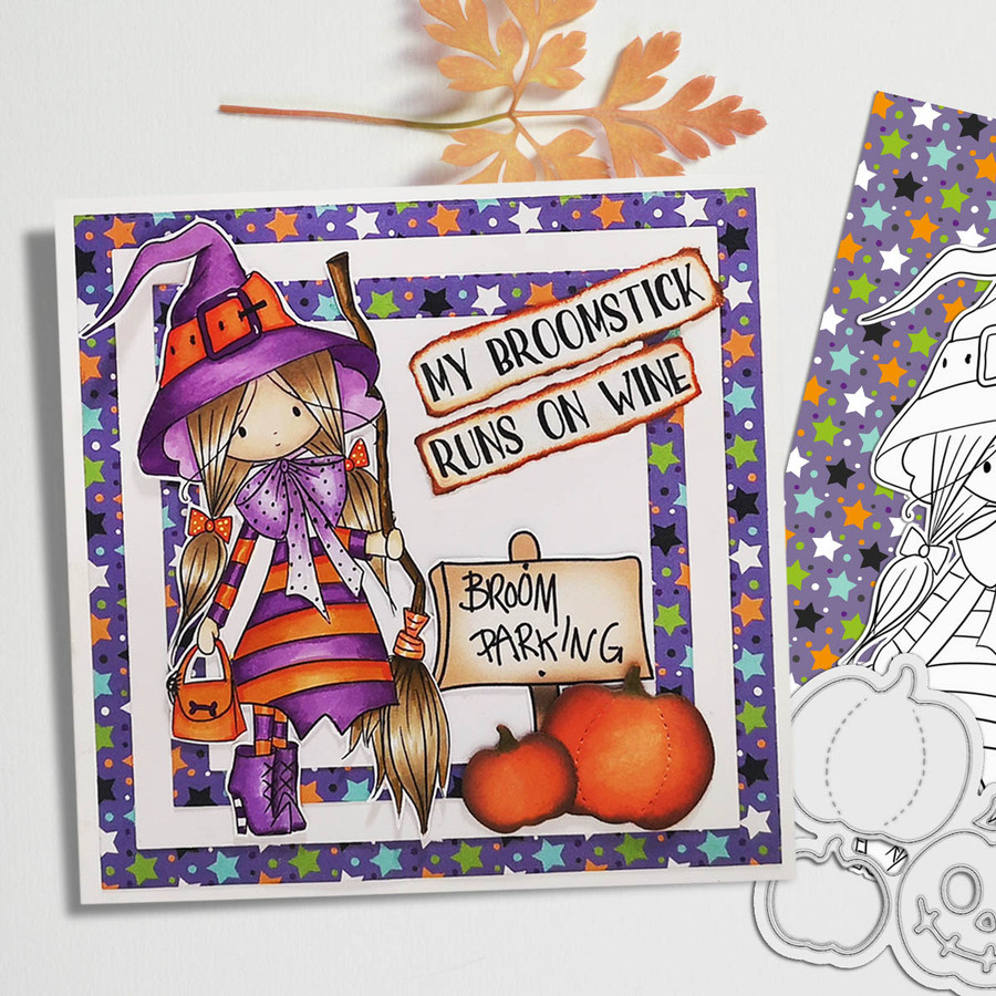 Matilda Witch cute Halloween (precolored deep skintones)- printable digital stamp download with free SVG /DXF files