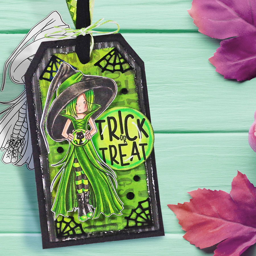 Cordelia Witch Halloween (precolored light skintones)- printable digital stamp download with free SVG /DXF files
