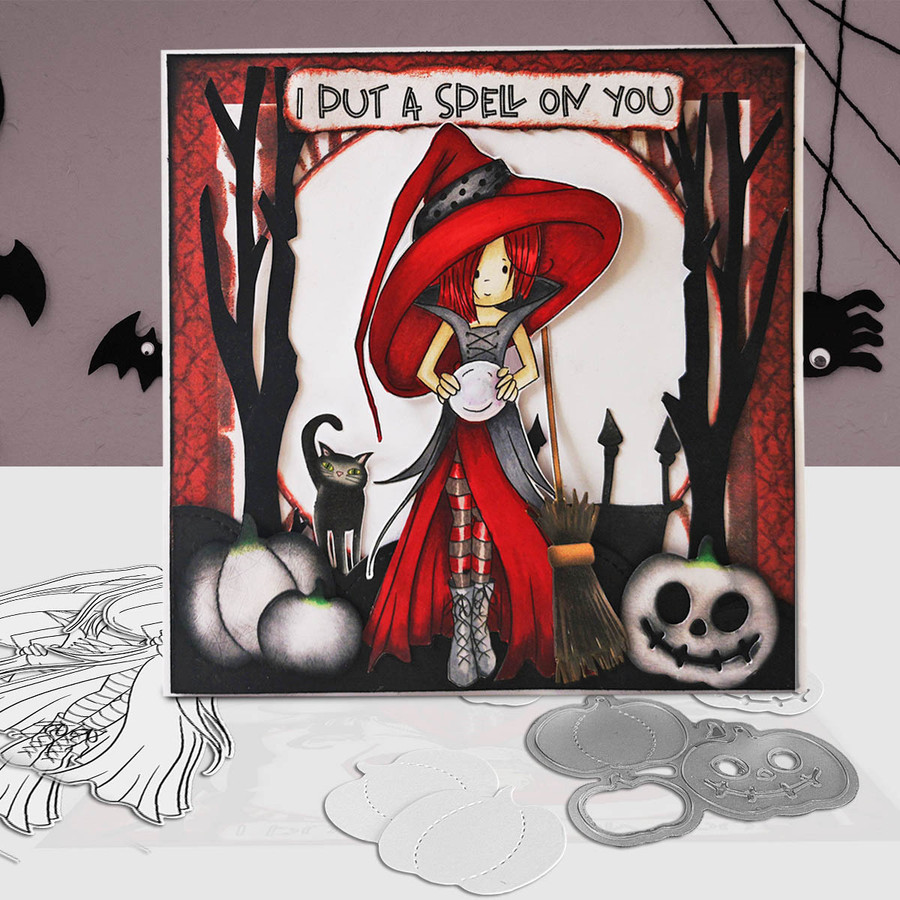 Cordelia Witch Halloween (precolored light skintones)- printable digital stamp download with free SVG /DXF files