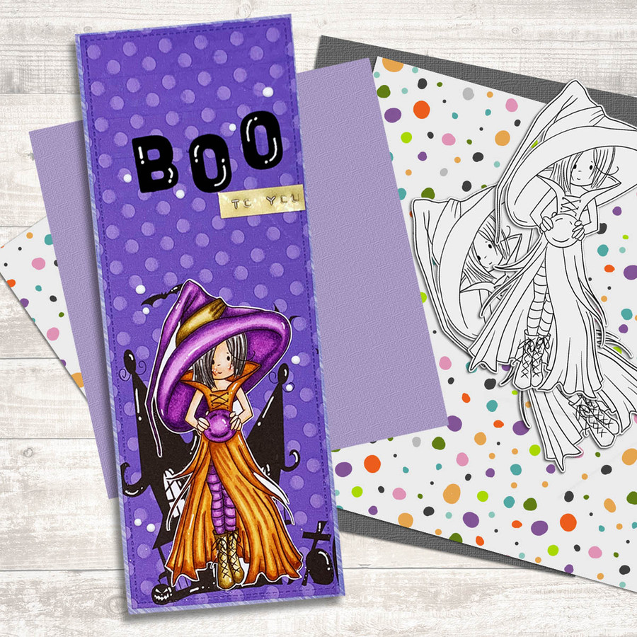 Cordelia Witch Halloween (precolored light skintones)- printable digital stamp download with free SVG /DXF files