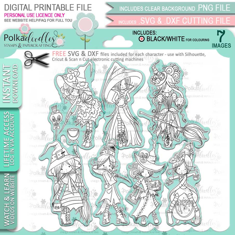Spellbinding Witches Big Kahuna bundle - printable digital stamp downloads with free SVG /DXF files, papers and greetings