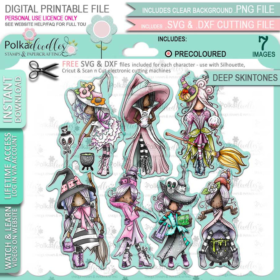 Spellbinding Witches Big Kahuna bundle - printable digital stamp downloads with free SVG /DXF files, papers and greetings