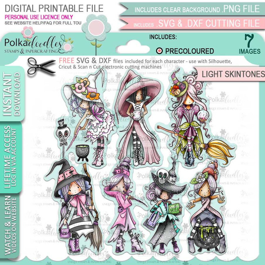 Spellbinding Witches Big Kahuna bundle - printable digital stamp downloads with free SVG /DXF files, papers and greetings