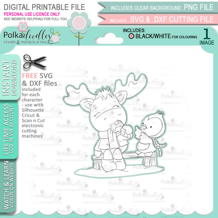 Never Too Cold for Ice Cream - Elvis Wesley Moose - printable craft digital stamp download with free SVG /DXF files