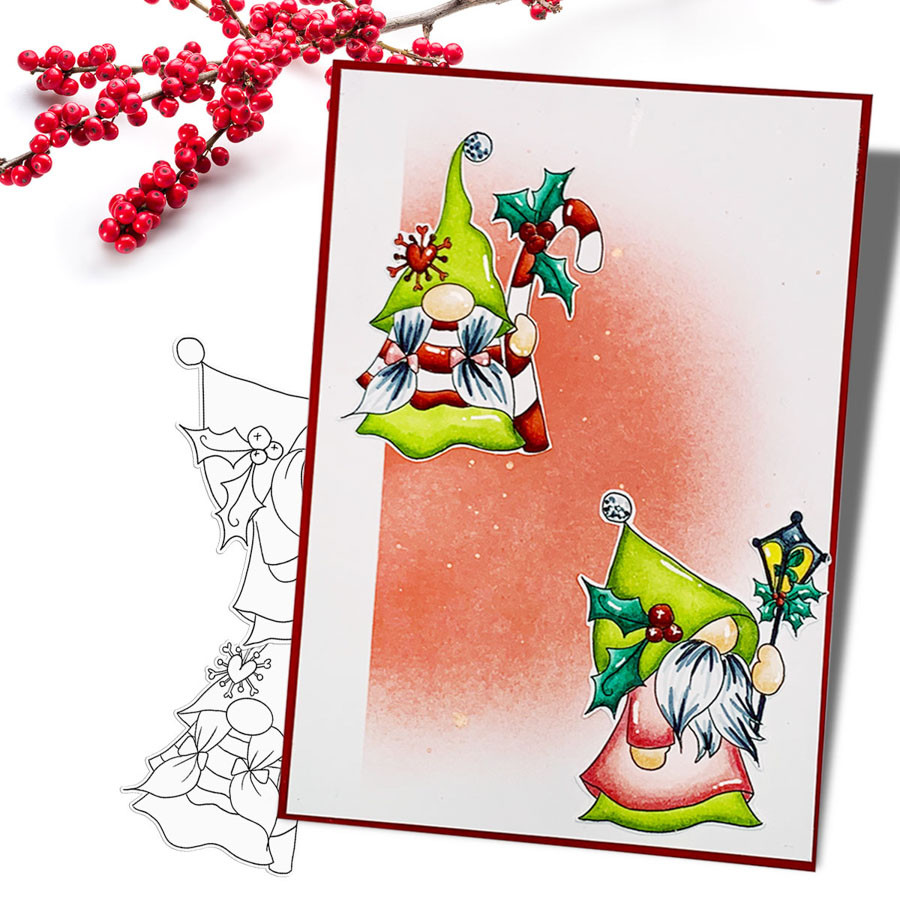 Candy Cane - Gnome Festive Fun printable craft digital stamp download with free SVG /DXF files