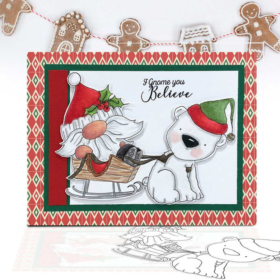 Polar Bear - Gnome Festive Fun printable craft digital stamp download with free SVG /DXF files