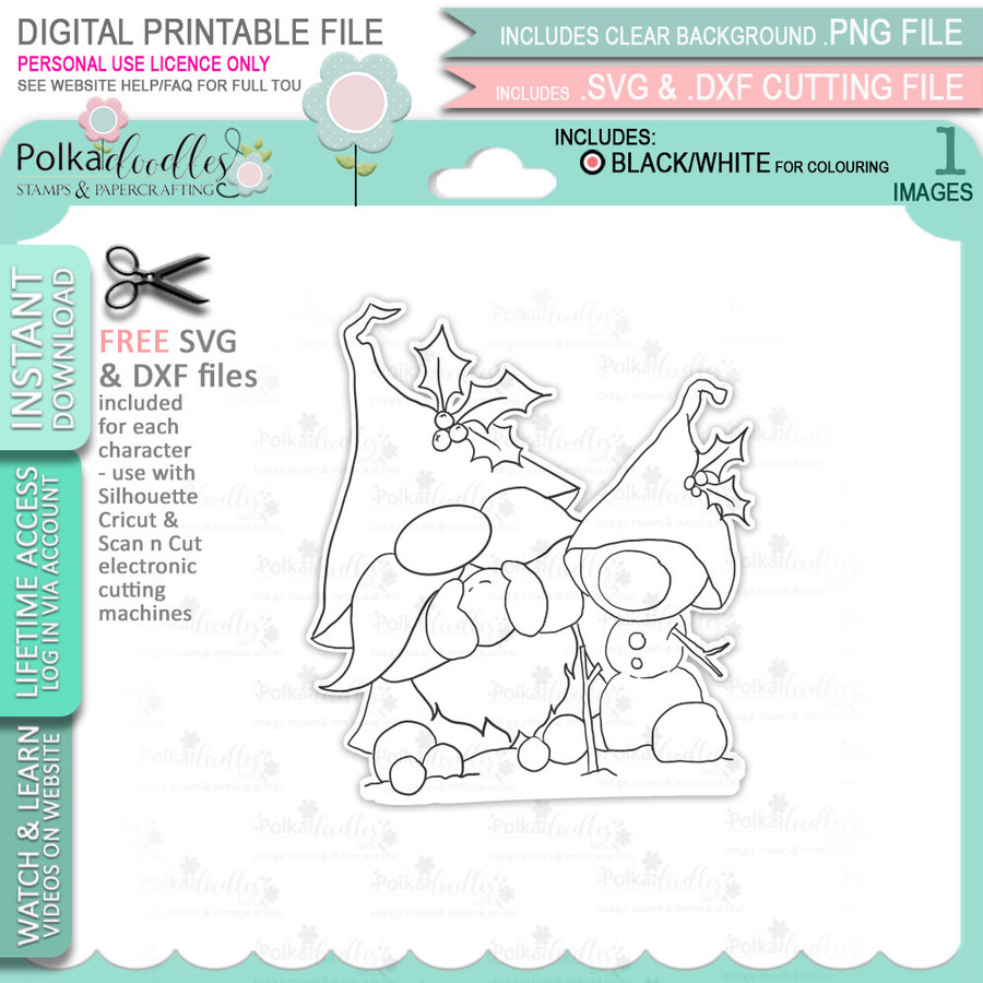 Snowman - Gnome Festive Fun printable craft digital stamp download with free SVG /DXF files