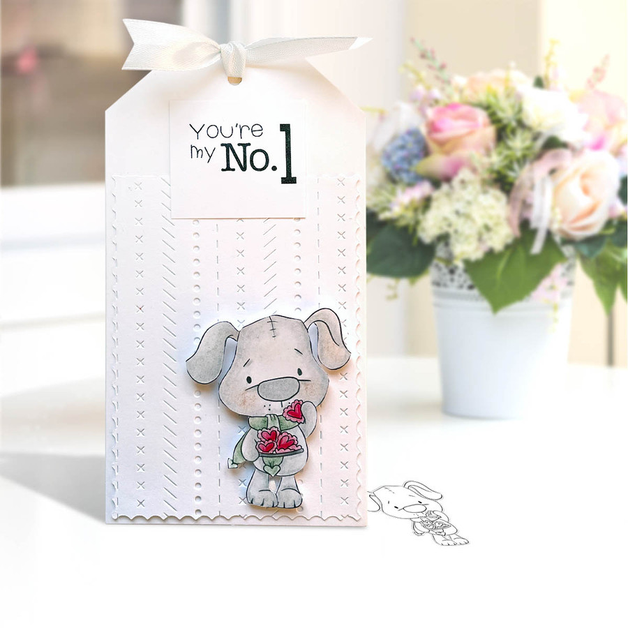 Scruff dog puppy with Heart Cookies - Too Cute printable craft digital stamp download with free SVG /DXF files