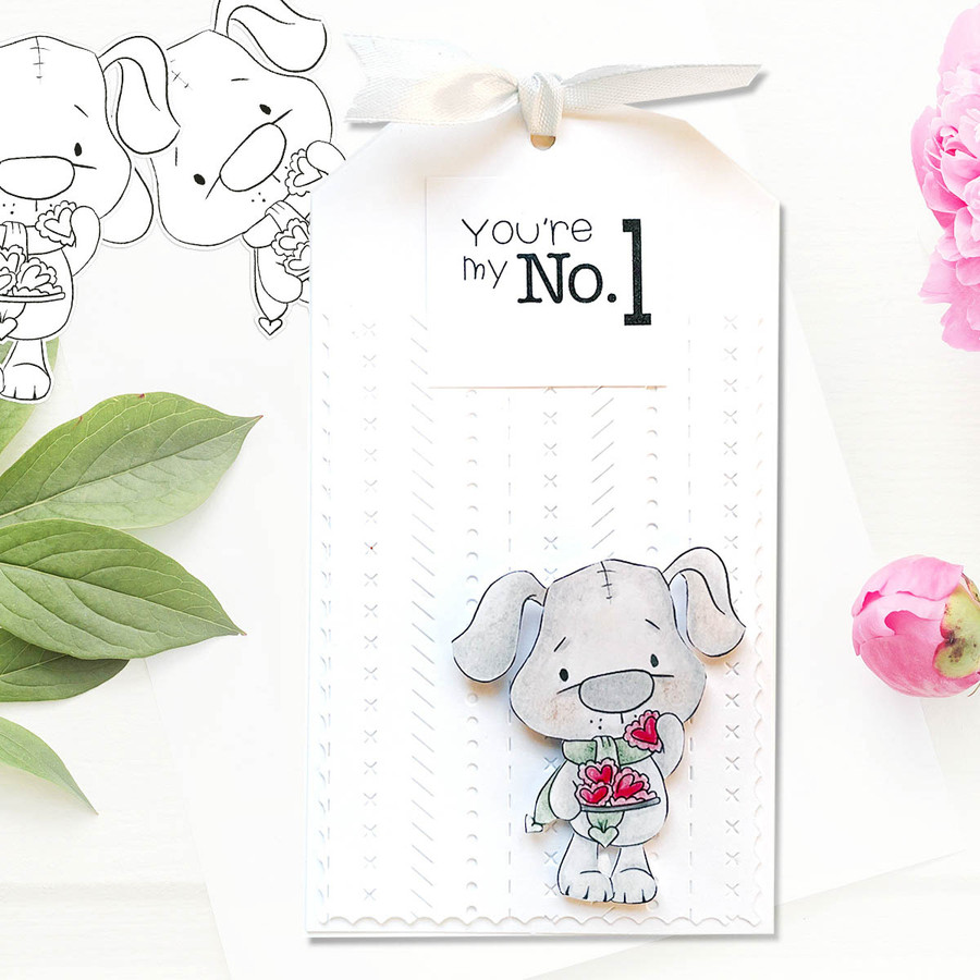 Scruff Dog with Heart Cookies (precoloured 2 ) - Too Cute printable craft digital stamp download with free SVG /DXF files