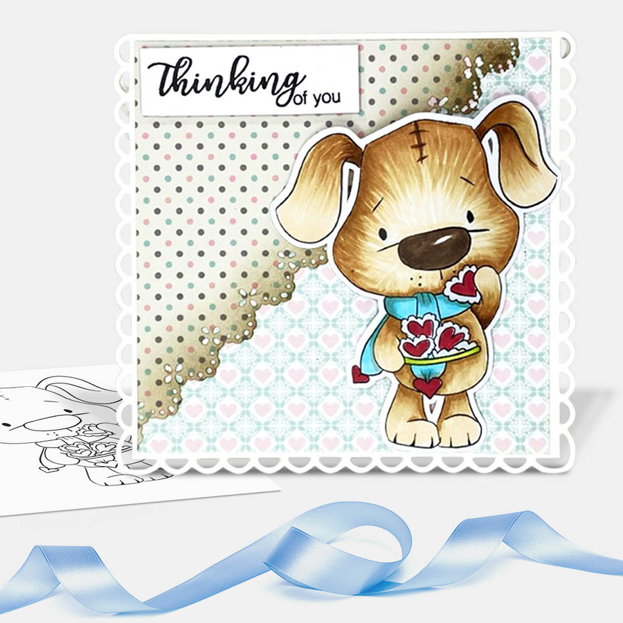 Scruff Dog with Heart Cookies (precoloured 4 ) - Too Cute printable craft digital stamp download with free SVG /DXF files
