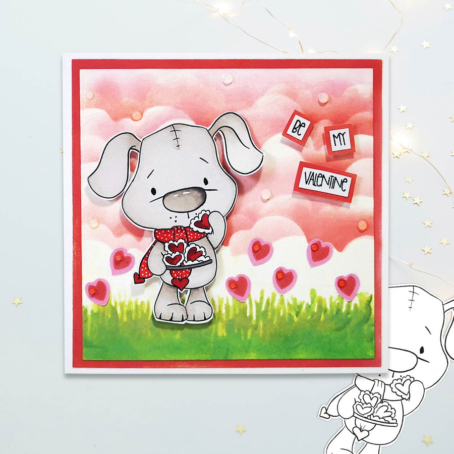 Scruff Dog with Heart Cookies (precoloured 4 ) - Too Cute printable craft digital stamp download with free SVG /DXF files