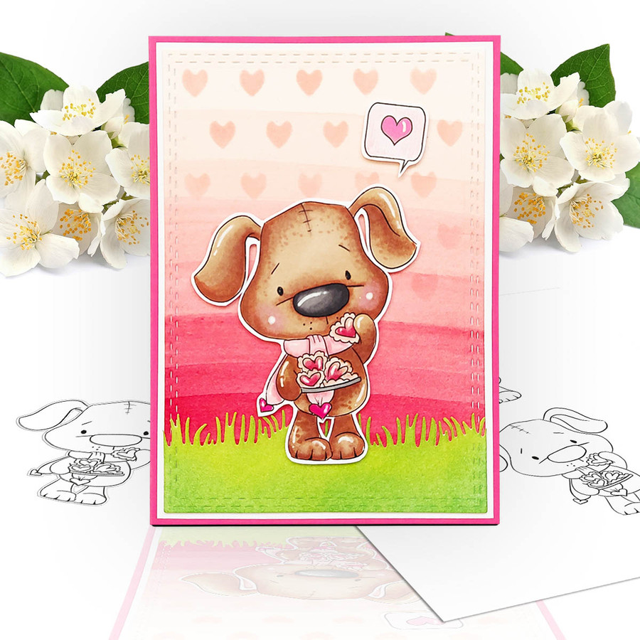 Scruff Dog with Heart Cookies (precoloured 4 ) - Too Cute printable craft digital stamp download with free SVG /DXF files