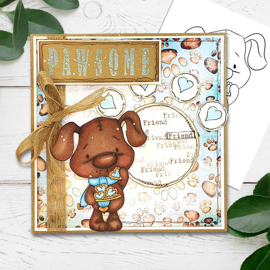 Scruff Dog with Heart Cookies (precoloured 4 ) - Too Cute printable craft digital stamp download with free SVG /DXF files