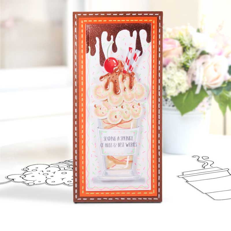 card idea - Cherry Chocolate Cream Cupcake  - printable craft digital stamp download with free SVG /DXF files - card idea