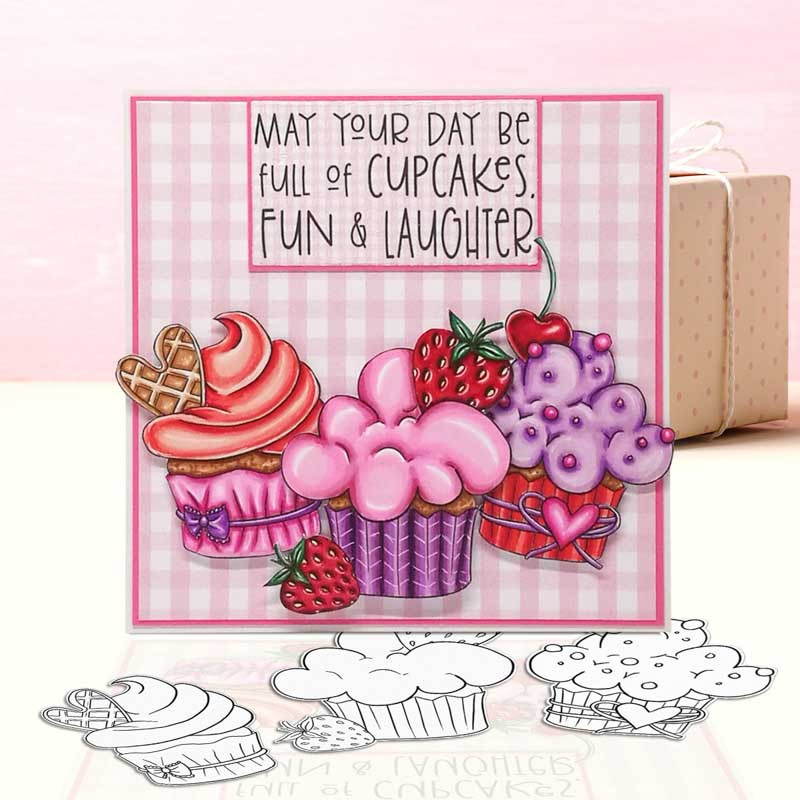 card idea - Cherry Chocolate Cream Cupcake  - printable craft digital stamp download with free SVG /DXF files - card idea