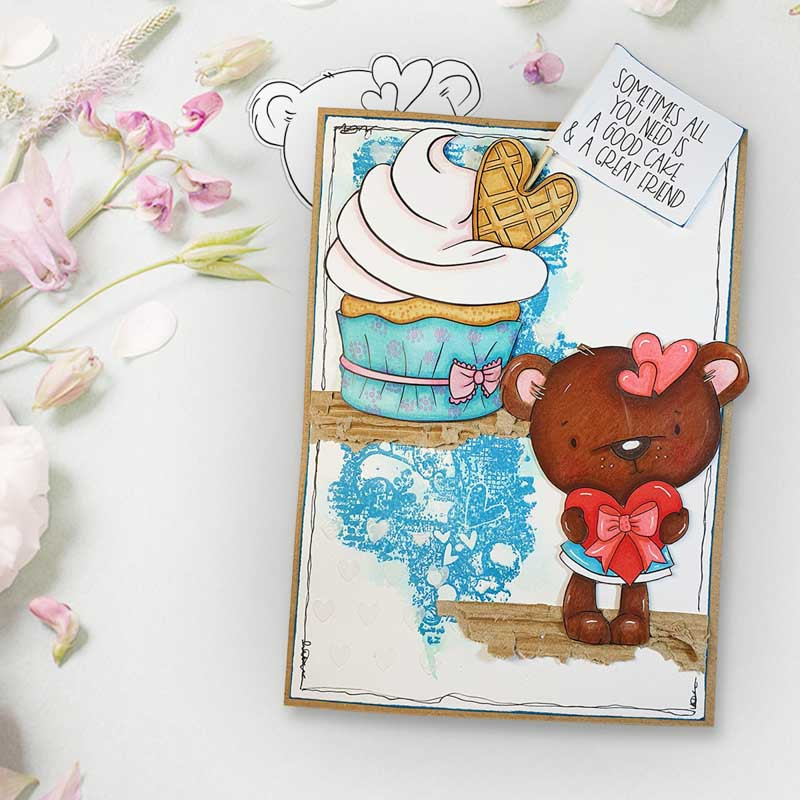 Waffle Cream Frosting Cupcake (precoloured) - printable craft digital stamp download with free SVG /DXF files