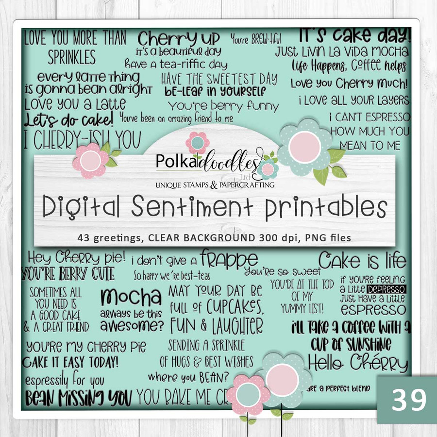 Coffee and Cake BIG value printable craft digital stamp download bundle with free SVG /DXF files - sentiments