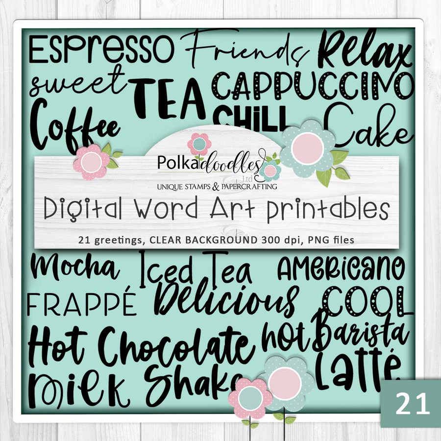 Coffee, Tea and Cake word art - printable craft digital stamp download bundle