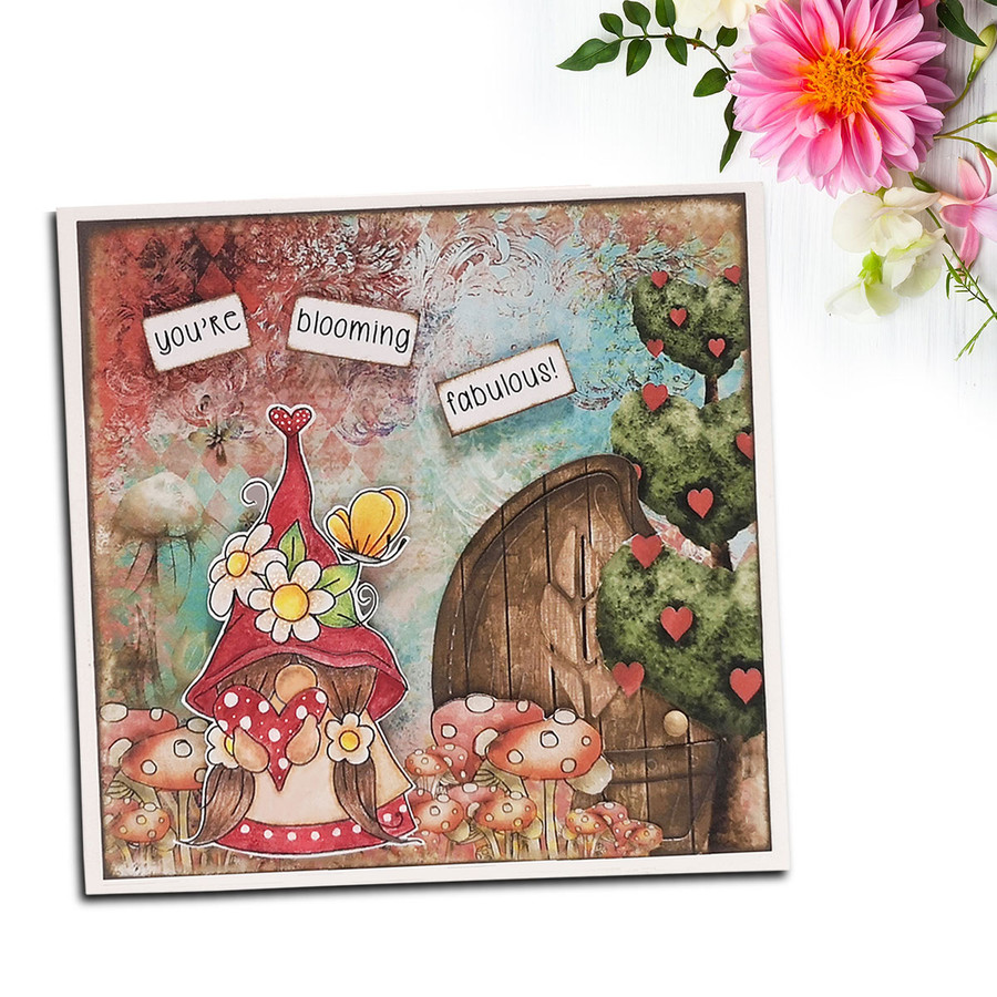Daisy Heart Gnome - printable cardmaking digital stamp download with free SVG /DXF files