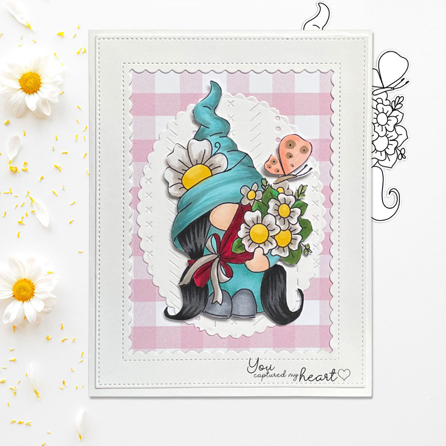 Spring Bunch Gnome - printable cardmaking digital stamp download with free SVG /DXF files