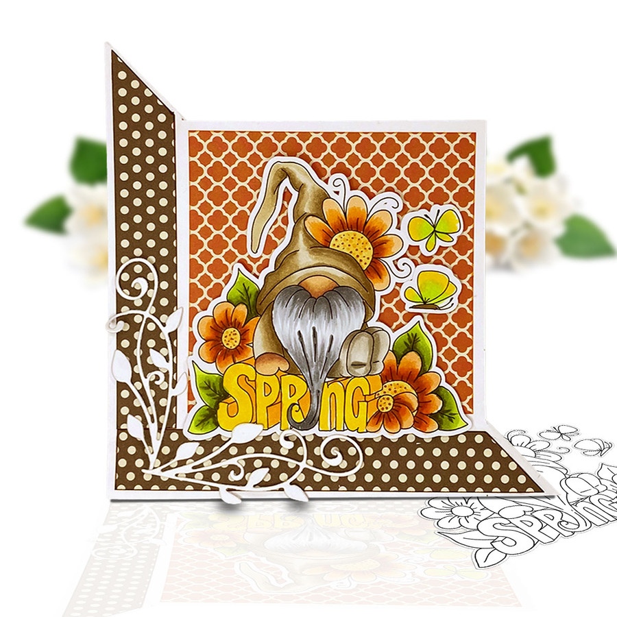 Spring Daisy Gnome - printable cardmaking digital stamp download with free SVG /DXF files