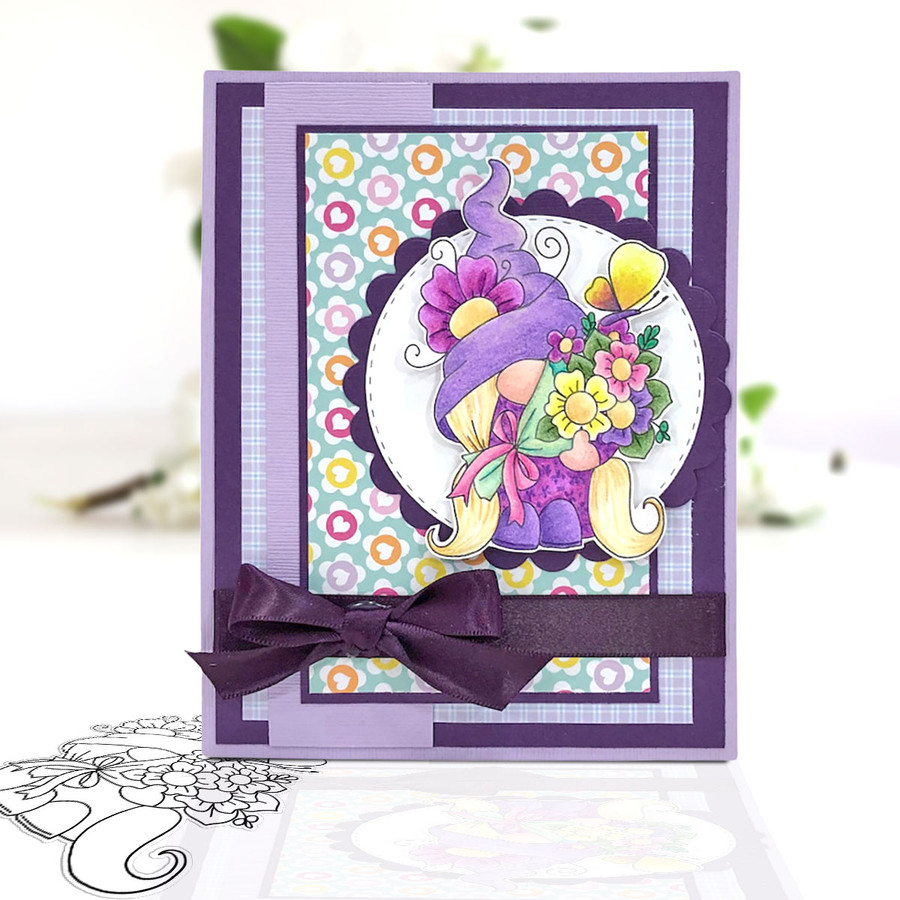 Spring Gnomes - 6 printable digital stamps, colour clipart, papers, gnome quotes and SVG files for cardmaking and crafting