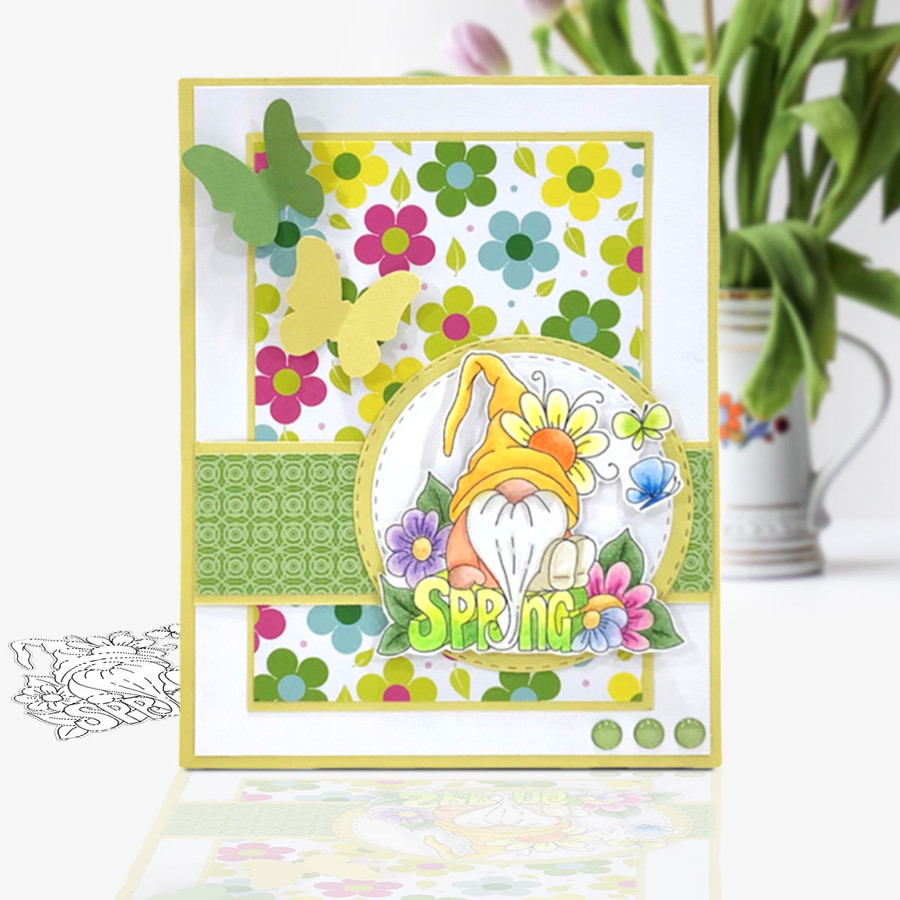 Spring Gnomes - 6 printable digital stamps, colour clipart, papers, gnome quotes and SVG files for cardmaking and crafting