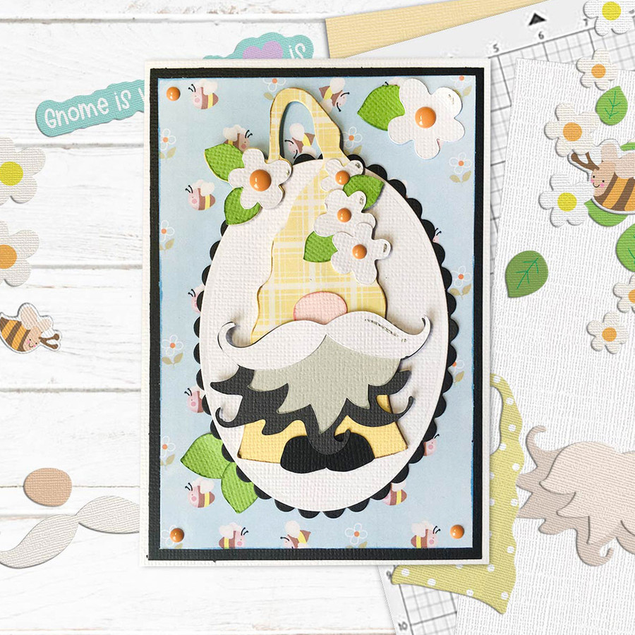 Spring Gnome Print and Cut SVG/DXF Files for cards, cardmaking, crafting and stickers